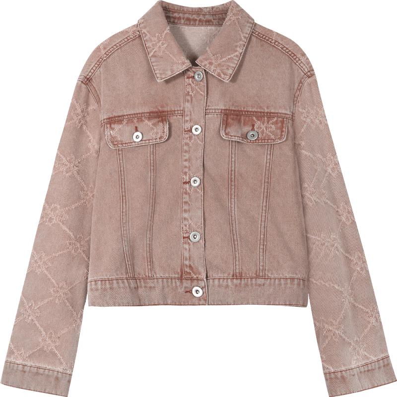 Women s Misty Pink Jacquard Denim Jacket and Skirt Set M