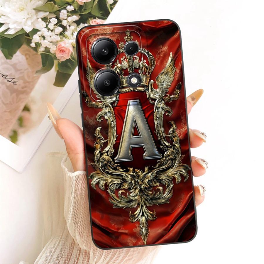 For Xiaomi Redmi Note 13 Pro 4G Case for Note13 Cover Initial Letter Crown Soft Silicone for Redmi Note 13Pro 5G Phone Capa