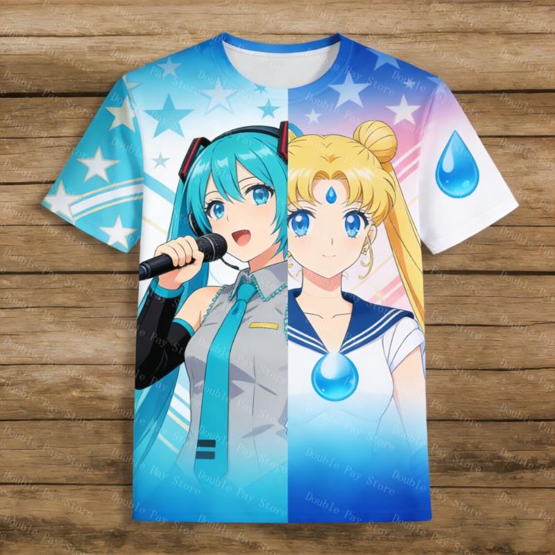 Sailor Moon Hatsune Miku Anime Graphic T Shirt Summer Men's Shirts Women Y2k t-shirts Casual Trend Kids