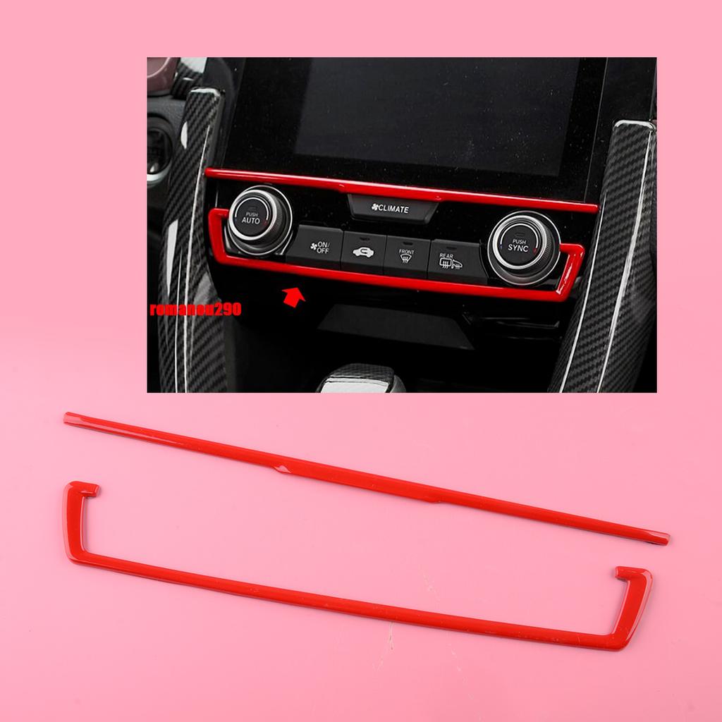 2 Stück/Set Rotes Auto Klimaanlage Klimaregelung Drehknopf Schalter Panel Streifen Verkleidung Rahmen Dekoration Passend für Honda Civic 2016 2017 2018 2019 2020