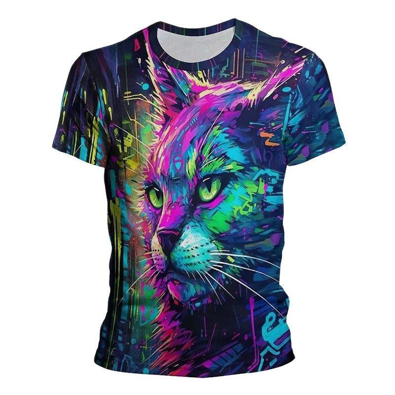 Funny Animal Graffiti Art Graphics 3D Printed Short Sleeved Top Hip-hop Round Neck Short Sleeved Men's T-shirts