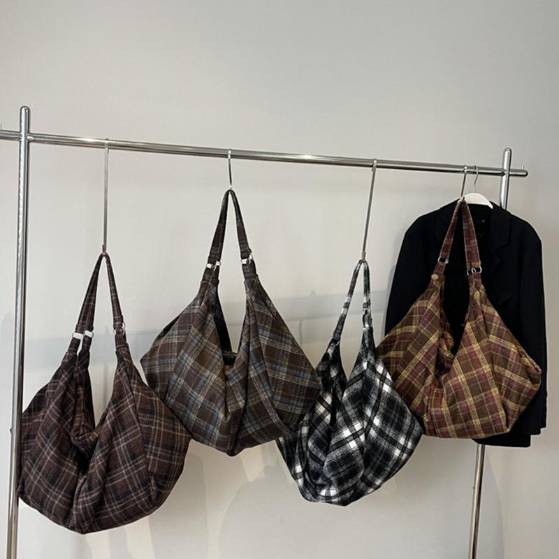 Chic Plaid Nylon Large Capacity Tote Bag Women Casual Top Handle Hobo Shoulder Shopper with Fixed Strap For Daily Work CLE