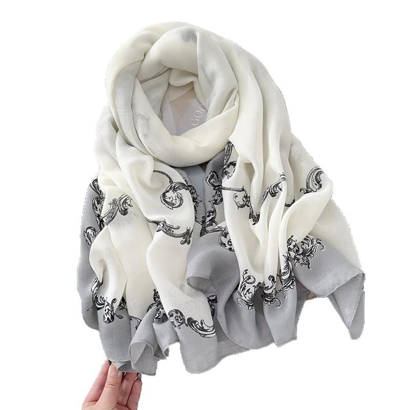 New cotton and linen printed silk scarf women's summer thin travel sunscreen shawl seaside beach towel air-conditioned room scarf women