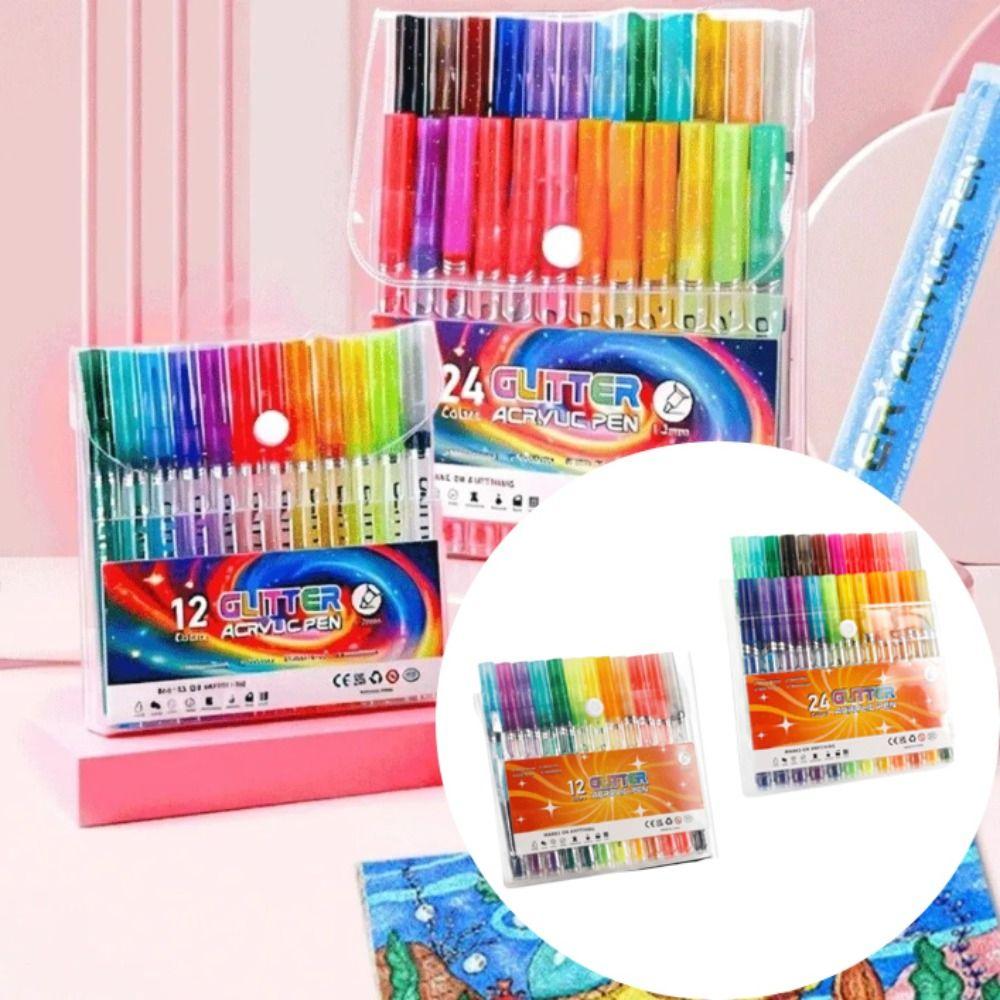 Quick-Drying Glitter Pen 24 Colors Art Markers Pen Set Quick-Drying Pen Drawing Art