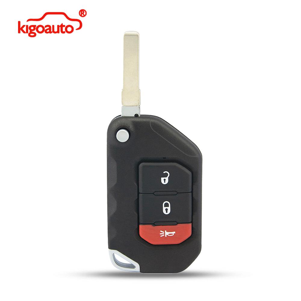 Kigoauto Remote Key Case Shell 3 Button with Panic OHT1130261 for Jeep Wrangler 2018-2019 Flip Key Fob Replacement Case Housing