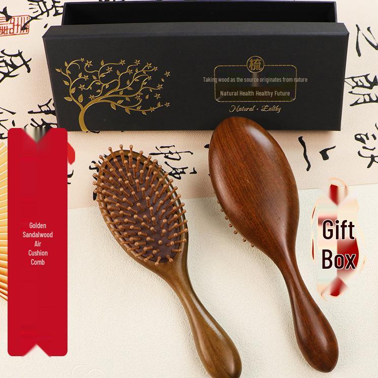 

Golden Sandalwood Smoothing Air Cushion Massage Comb with Round Handle