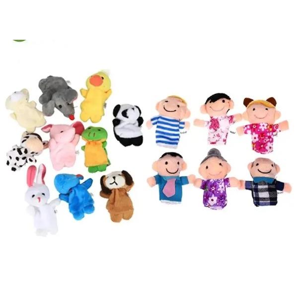 16 יחידות בובות אצבע קטיפה חמודות מצוירות של משפחת חיות ביולוגיות, בובות מתנה לילדים ותינוקות, בובות אצבע לבנים ולבנות GYH