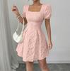 Spring and summer European and American temperament elegant bubble sleeves show height A square neck dress women's clothing