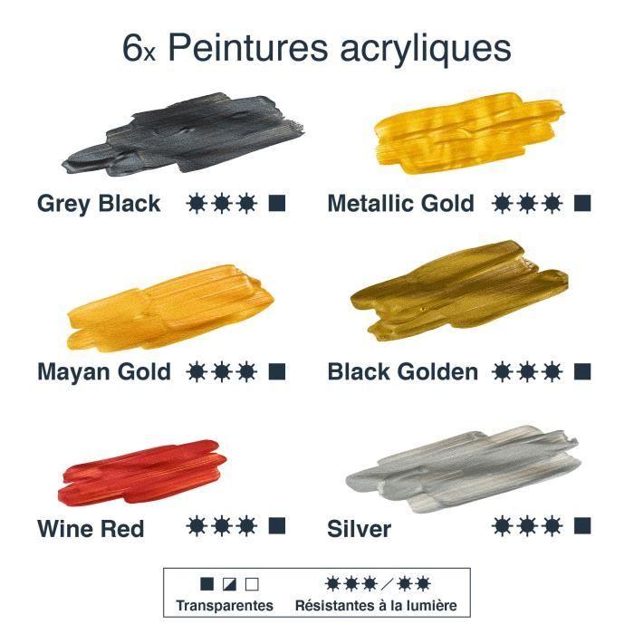 Artina metallic crylic kit de peintures acryliques 6x150ml avec effet métallique - sechâge rapide et résistantes à la lumière
