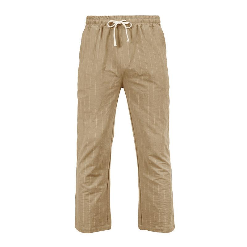 2026 Men's Linen Summer Pants Beach Pants Drawstring Vertical Stripes Straight Casual Breathable Comfortable Long Trousers