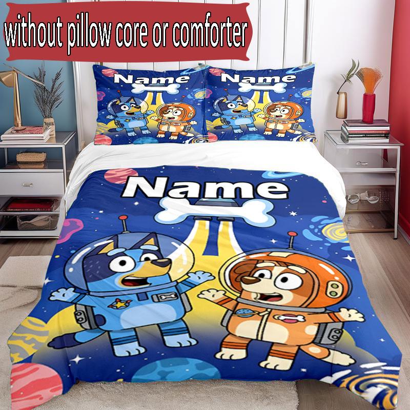3pcs Duvet Cover Set (1*Duvet Cover + 2*Pillowcase, Without Core), Custom Name Bluey Pattern Bedding Set, Home Bedroom Decor Gift