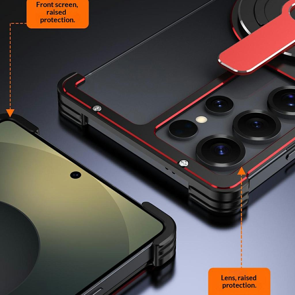 For Samsung Galaxy S25 Ultra Magnetic Case Aluminium Alloy Frameless Phone Cover with Kickstand