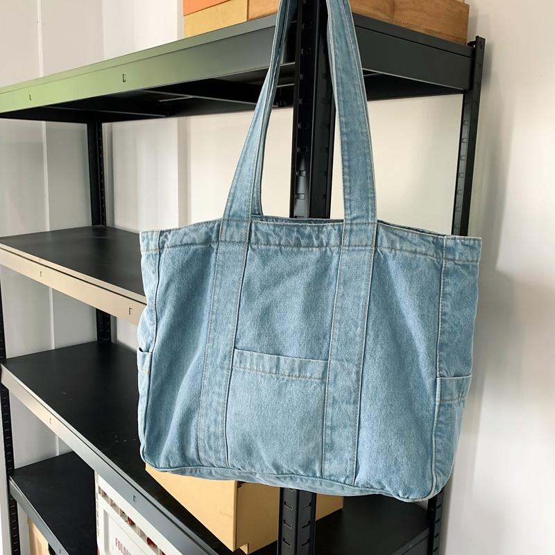 Denim Solid Color Large Capacity Tote Bag Daily Leisure Durable Shoulder Bags High Quality Casual Versatile Sweet Bags