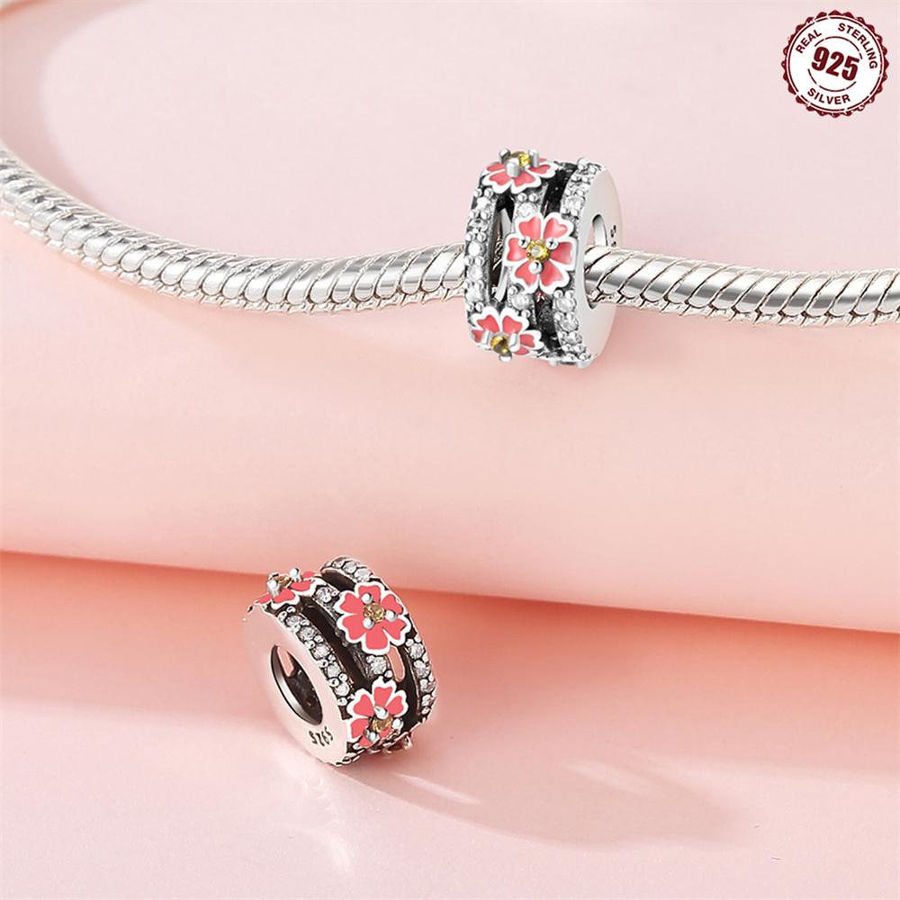 Original Copper Charms Luxury Pink Cherry Blossoms Beads Fit Bracelet Diy Women Making Delicate Gift Jewelry