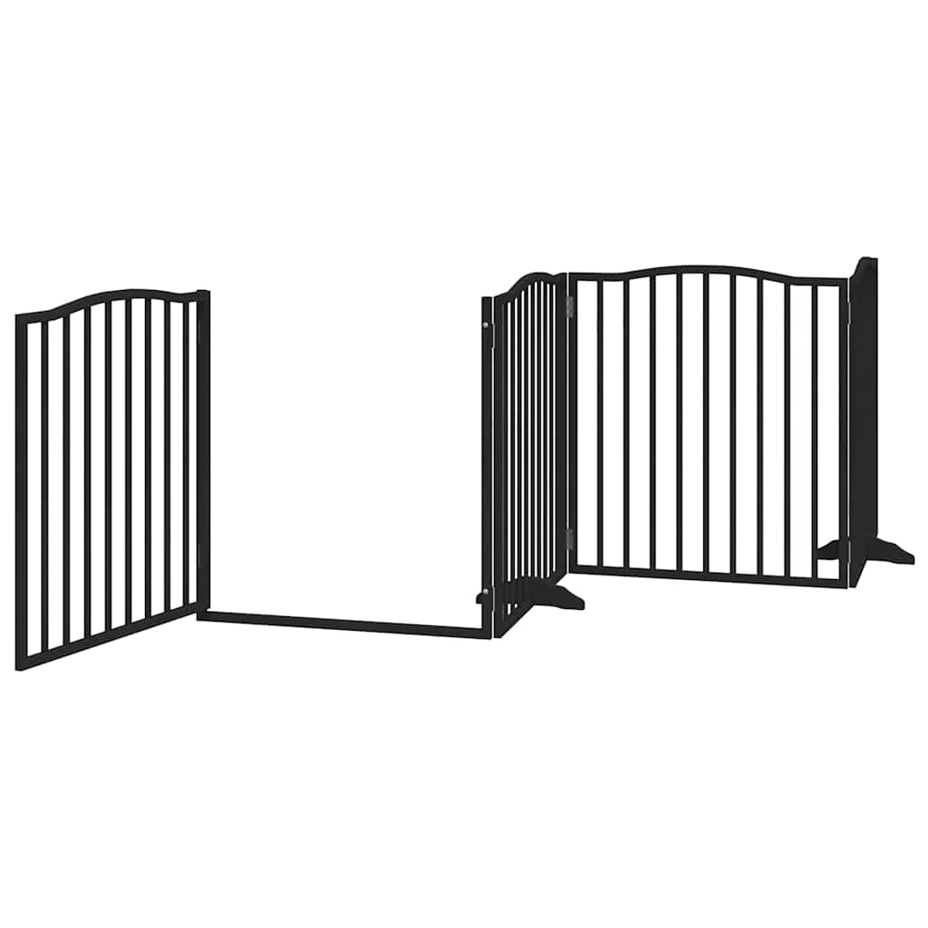 4 Piece Foldable Black Dog Gate 320 cm Poplar Wood