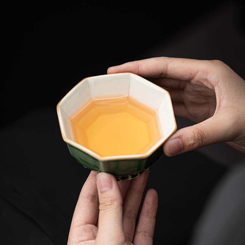 Green Glaze Handmade Ceramic Teacup Chinese Kung Fu Gongfu Teaware Set Retro Japanese Mugs Drinkware Tea Ceremony Master Cups