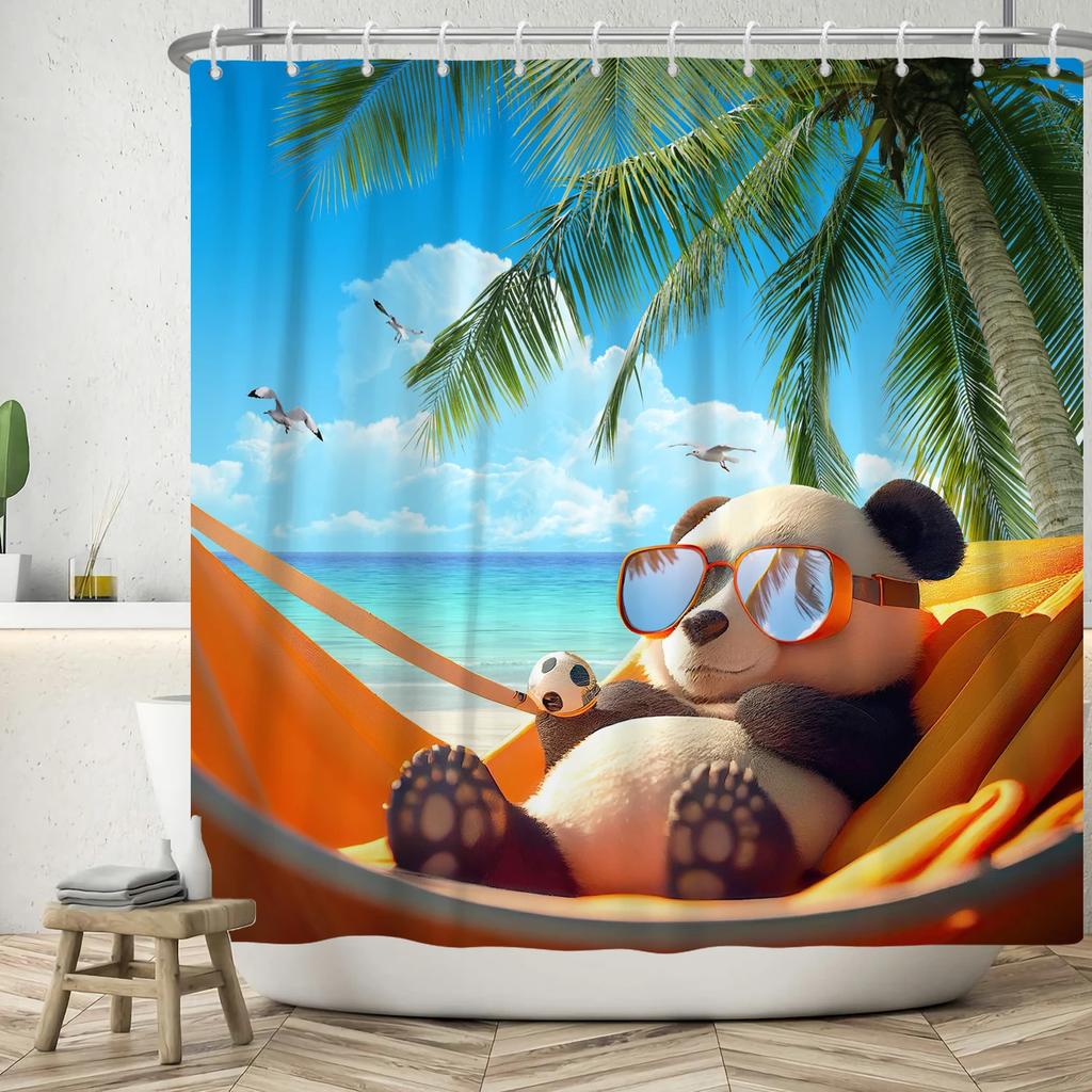 Animal Panda Cartoon Funny Shower Curtains Waterproof Polyester Green Bamboo Plants Printing Shower Curtain for Bathroom Decor