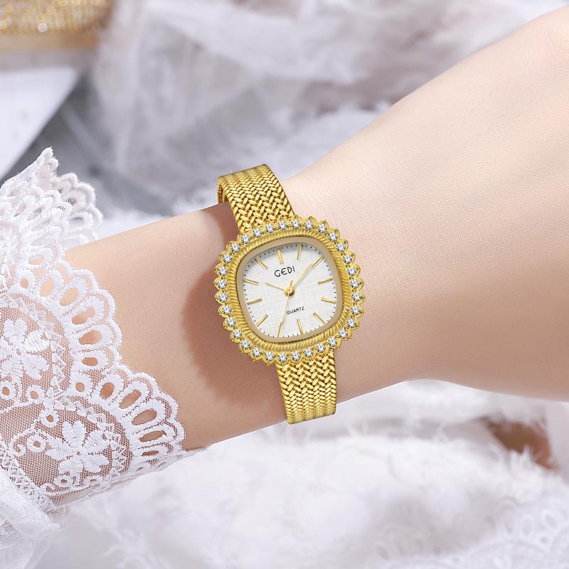 Medieval Wheat Ear Small Gold Watch Light Luxury Diamond-Encrusted Retro Watch Women'S Niche High-End Quartz Watch