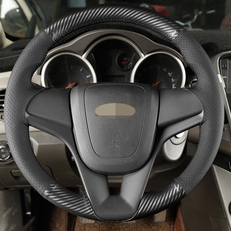 For Chevrolet Cruze 2009-2014 Aveo 2011-2014 Holden Cruze2010 DIY Black  Leather Carbon Fiber Car Steering Wheel Cover