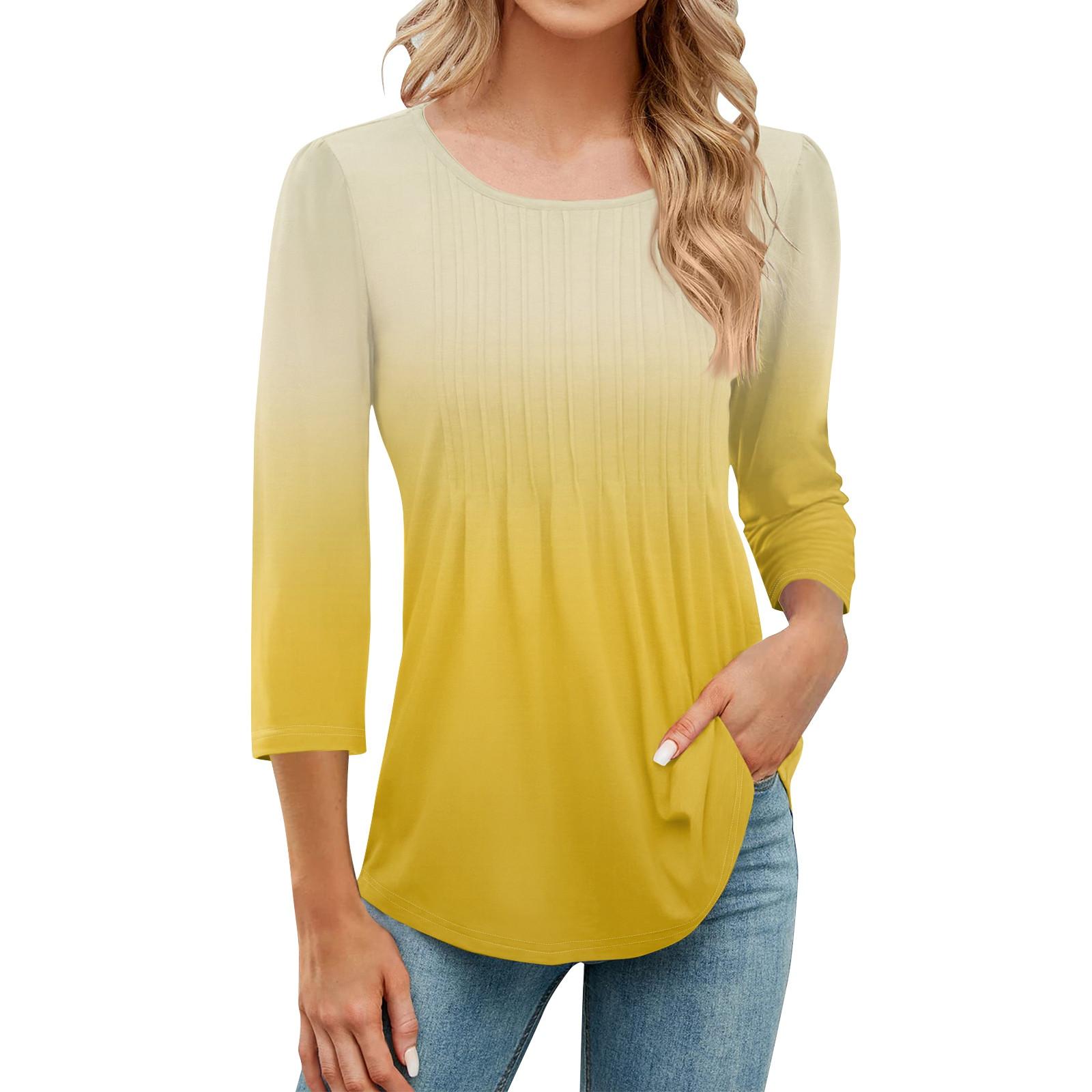 

Женская модная повседневная плиссированная футболка с круглым вырезом и принтом для отдыха с рукавом семь четвертей XL