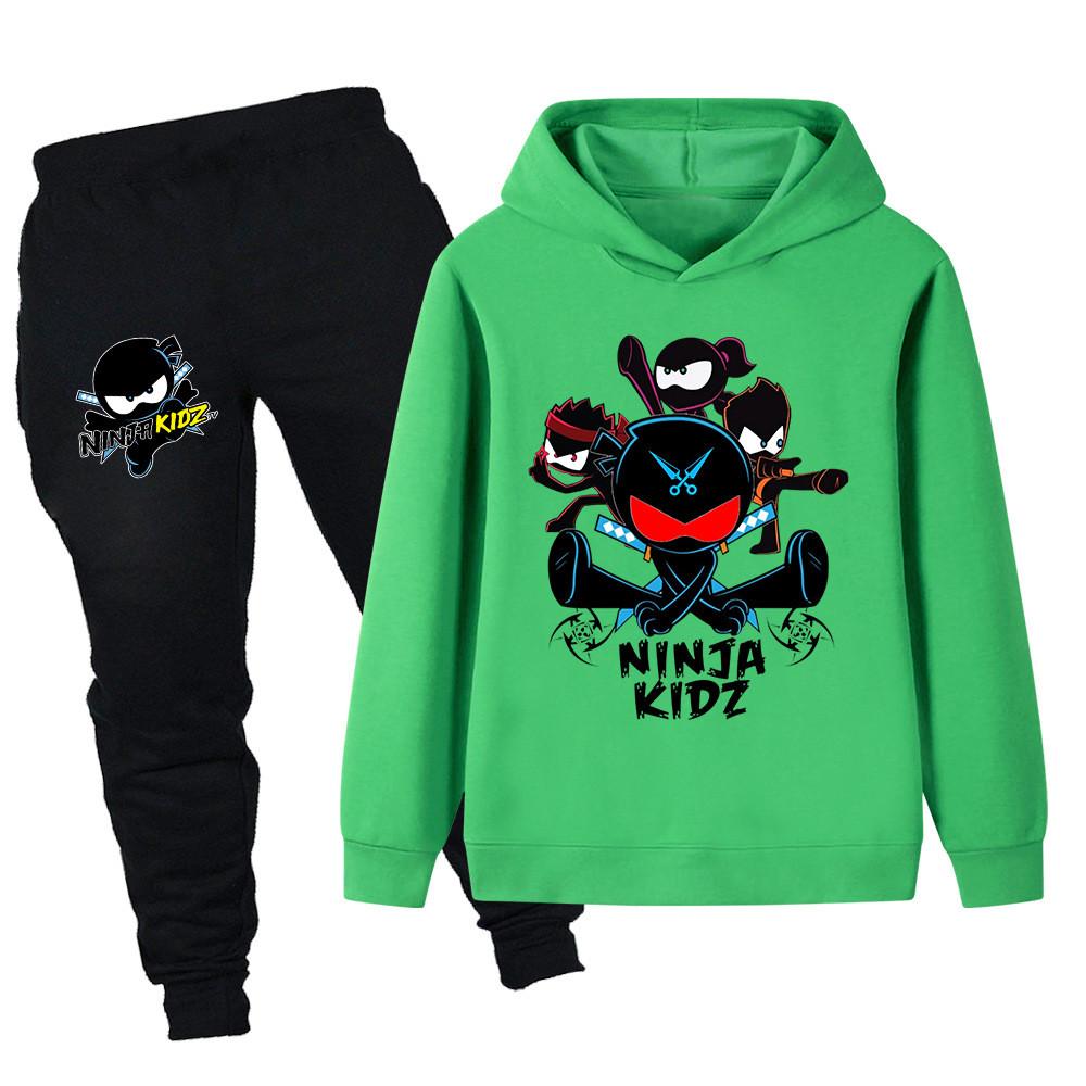 PB1170 Kids Boys Girls NINJA KIDZ Print Outdoor Long Sleeves Hoodie Pants Outerwear Sets