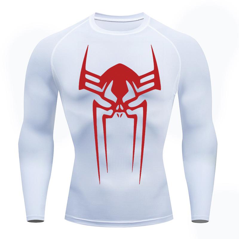 Spider Print Gym Workout Rash Guard for Men Athletic Quick Dry Stretchy Compression Shirts Undershirts Baselayers Tshirts Tops
