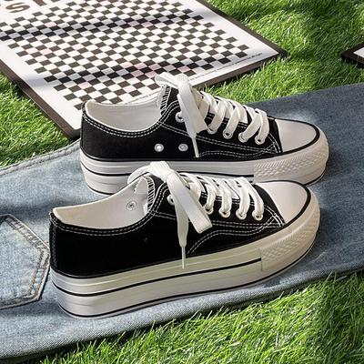 Höhenvergrößernde Canvas-Schuhe Damen Plateau Rot Neu Muffin 2025 Board-Schuhe Kleine weiße Schuhe Lässig Vielseitig Basic Schlichtheit