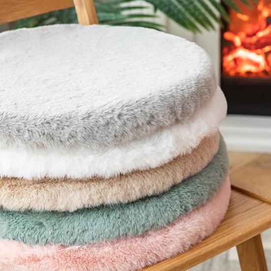 45cm Plush Seat Cushion Soft Imitation Rabbit Fur Thicken Keep Warm Round Seat Hip Protective Non-slip Living Room Chair