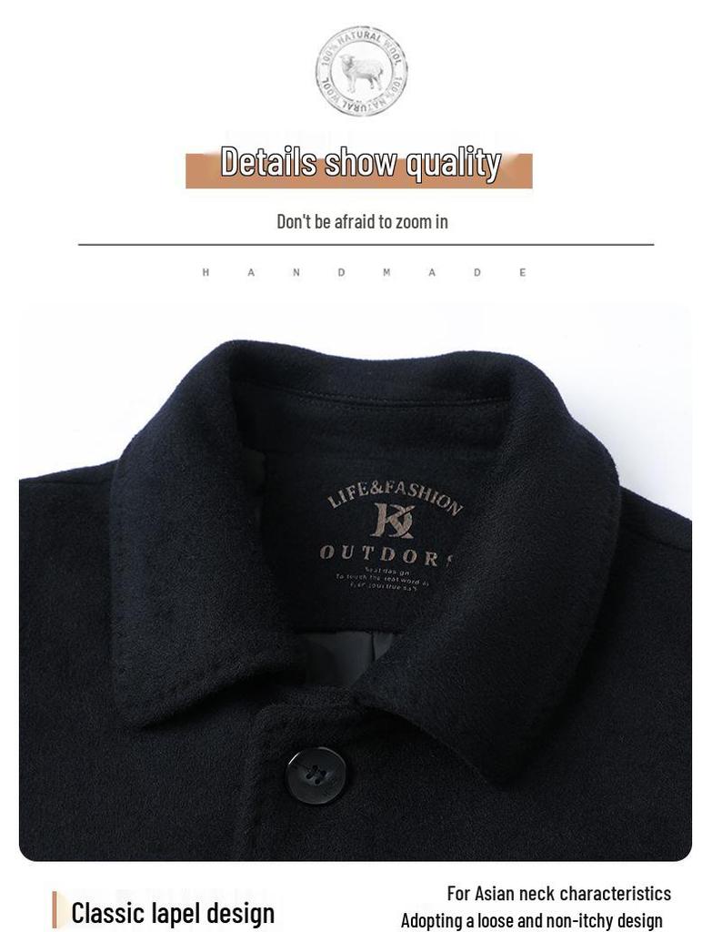 Heren Ultra-Lange Wollen Business Casual Jas - Hoogwaardige Grote Maten Bovenkleding voor Mannen van Middelbare Leeftijd en Jongeren