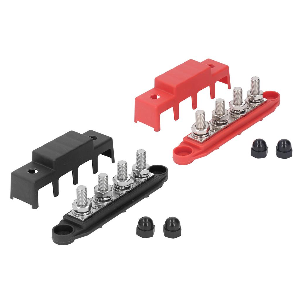 2Pcs Bus Bar Terminal Block 48V 250A Heavy Duty Module Power Distribution DC Box 4 Positions M10 for RV Marine Red Black