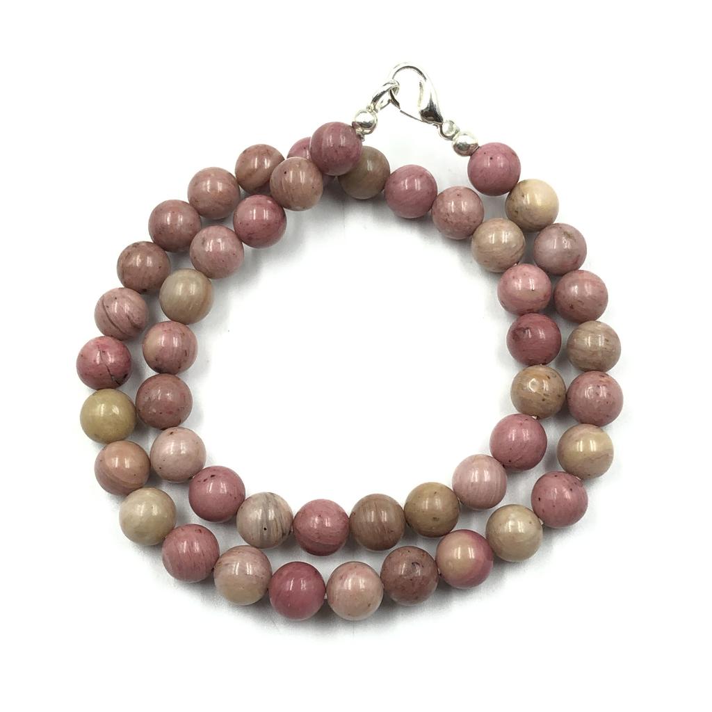 8mm Natural Pink Rhodonite Gemstone Round Beads Adjustable Necklace 17-20" Handmade Beads Necklace For Anniversary Gift 8BN-36
