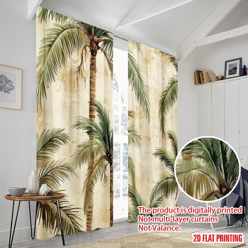 2pcs,2D Plane Printing Popular Curtains Palm Oasis Polyester Fabric (without Rod) Festive Perfect for Living Room, Bedroom,
