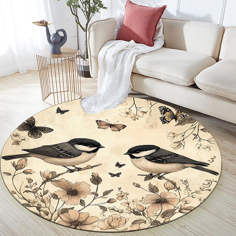 Birds Round Area Rug,Carpet Rug for Living Room Bedroom Sofa Playroom Decor,Non-slip Floor Mat