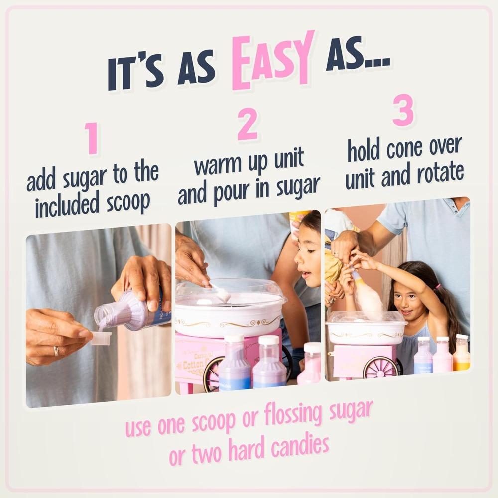 DIY Cotton Candy Machine Stainless Steel Bowl Retro Cotton Candy Machine for Kids and Birthday Party with 10 Wooden Sticks