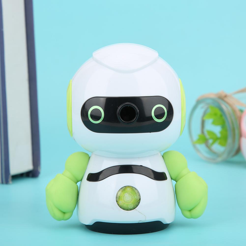 Manual Pencil Sharpener Green Robot Shape ABS Plastic Stationery School Supplies