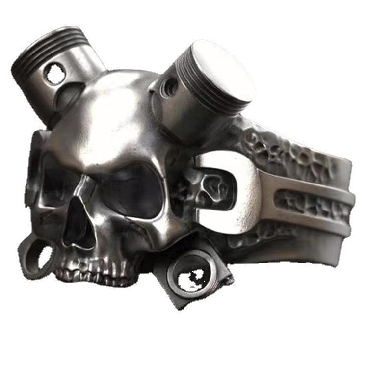 Zinc Alloy Mechanical Skull Men'S Ring, Pop Punk Style Inlaid Ring