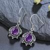 QIBAOKU Silver Drop Earrings 7X9MM Natural Amethyst Charoite Vintage  for Women Party Anniversary Gifts Wholesale