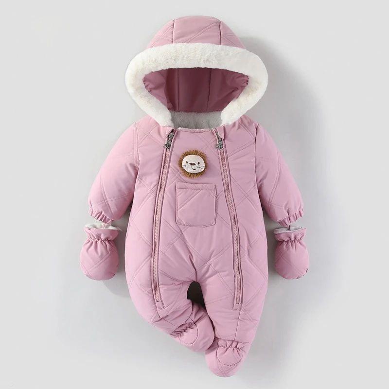 Winter Newborn Baby Girl Jumpsuit, Thickened Warm Hooded Jumpsuit, 0-18 Months Newborn Baby Boy Outdoor Clothing
