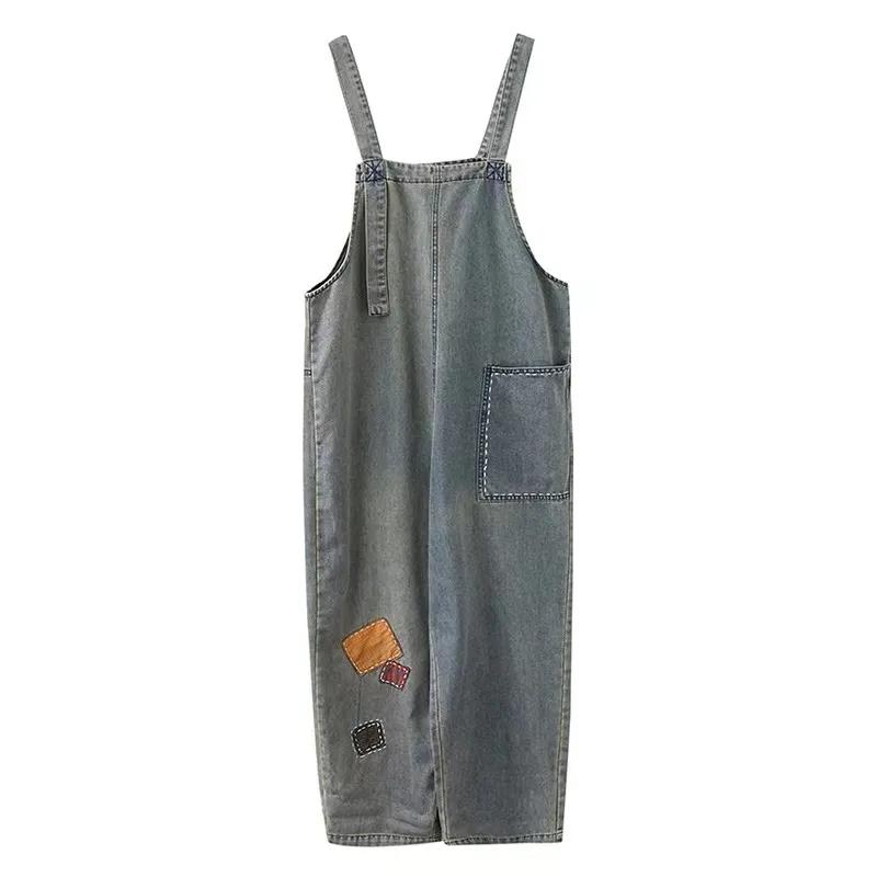 Džínové kombinézy Dámské letní nadměrné velikosti Korejský styl Omlazující kontrastní barva Patch Kombinéza Kalhoty Trend