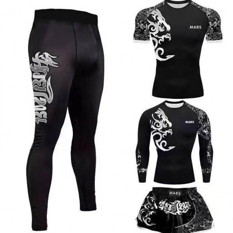 MMA Boxing Training Suit Set Men Women Lightweight Spandex Gym Fighting Wear With Short Sleeve Top Pants