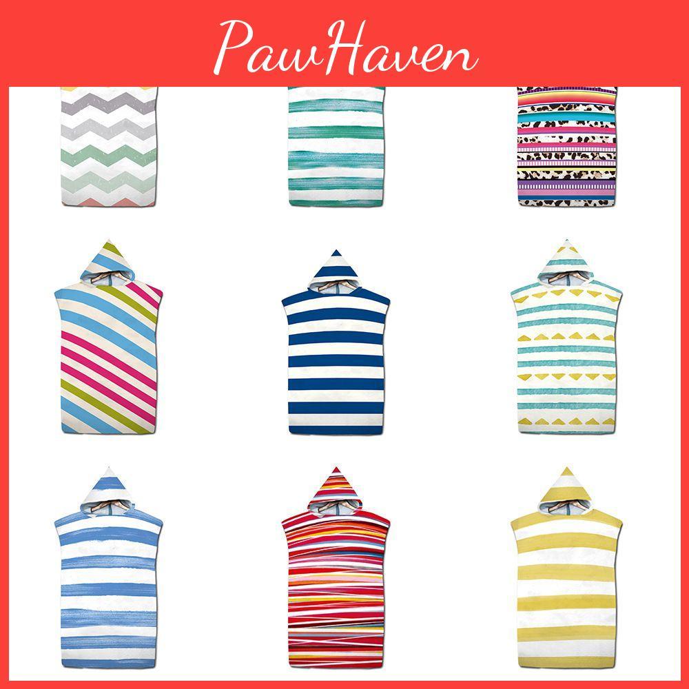 Striped Quick Drying Hooded Bathrobe For Swimming And Beach Vacation