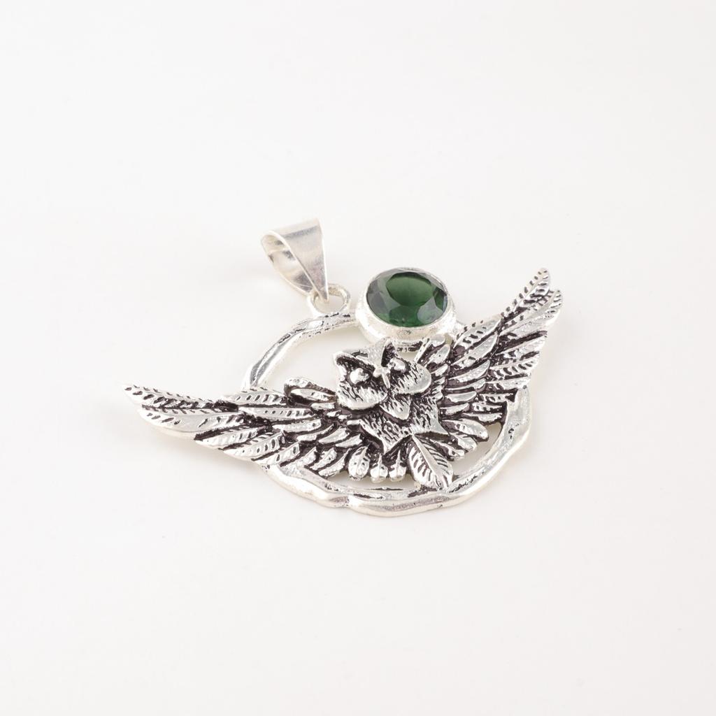Natural Green Amethyst Gemstone 925 Solid Silver Handmade Women Pendant 1.48" CP-17-35