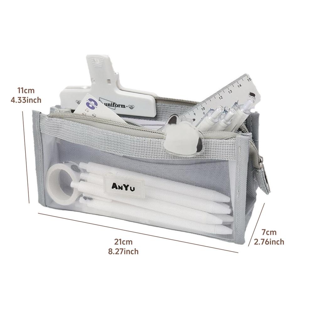 Transparent 5 Layer Mesh Bag Pen Pencil Case Visable Pocket Storage Pouch for Stationery School A7681