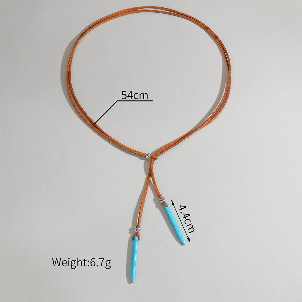 Retro Leaf Tassel Choker Woven Rope Leather Turquoise Stone Necklace Minimalist Bohemian Necklace Beach Jewelry