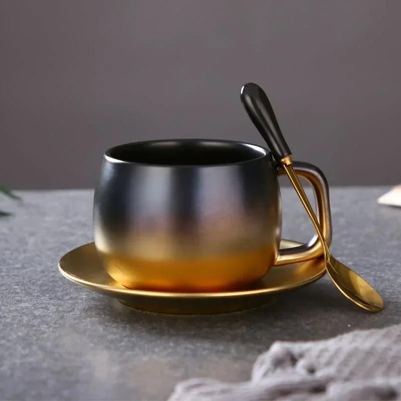 American Gradual Ceramic Coffee Cup Creative Frosted Cup and Saucer Set Small Luxury English Afternoon Tea Mug Gift Mugs
