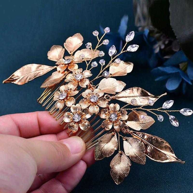 Luxus Gold Damen Blume Haarspange Braut Haaraccessoires Bankett Party Täglich Vielseitig Süß Romantisch Mädchen Haarspange Haarkamm