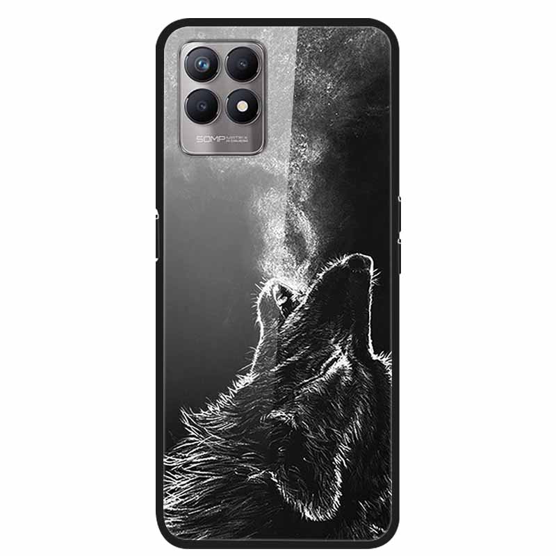 For Realme 8i Case Tempered Glass Hard Clear Phone Case For OPPO Realme 8i RMX3151 Realme 7 Pro Animals Wolf Shockproof Coque