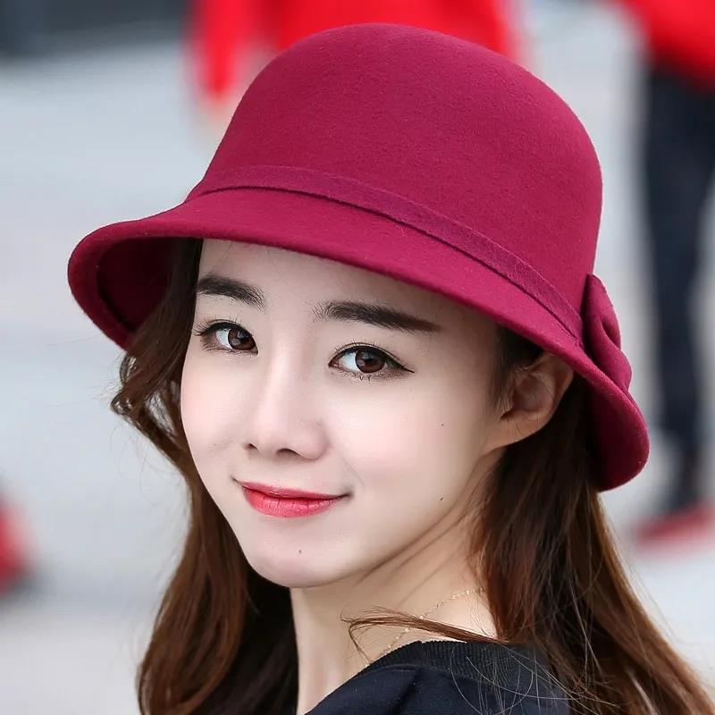 Hut Damen Frühling und Herbst Mode Fedora Hut Elegant Retro Britischer Hut mit großer Krempe