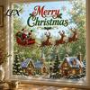 Shopping Mall Christmas Stickers 2Pcs Wall Stickers, Snowy Cottage Tree Self Adhesive Decals, Waterproof PVC Window Clings Snow Scene Holiday