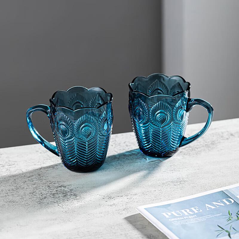 LOVWISH Tasse aus tintenblauem Glas mit Henkel